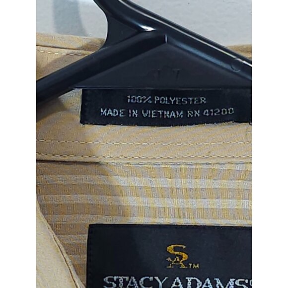 Stacy Adams Mens Long Sleeve Striped Dress Shirt Size 16 34/35 Beige Polyester - Picture 3 of 16